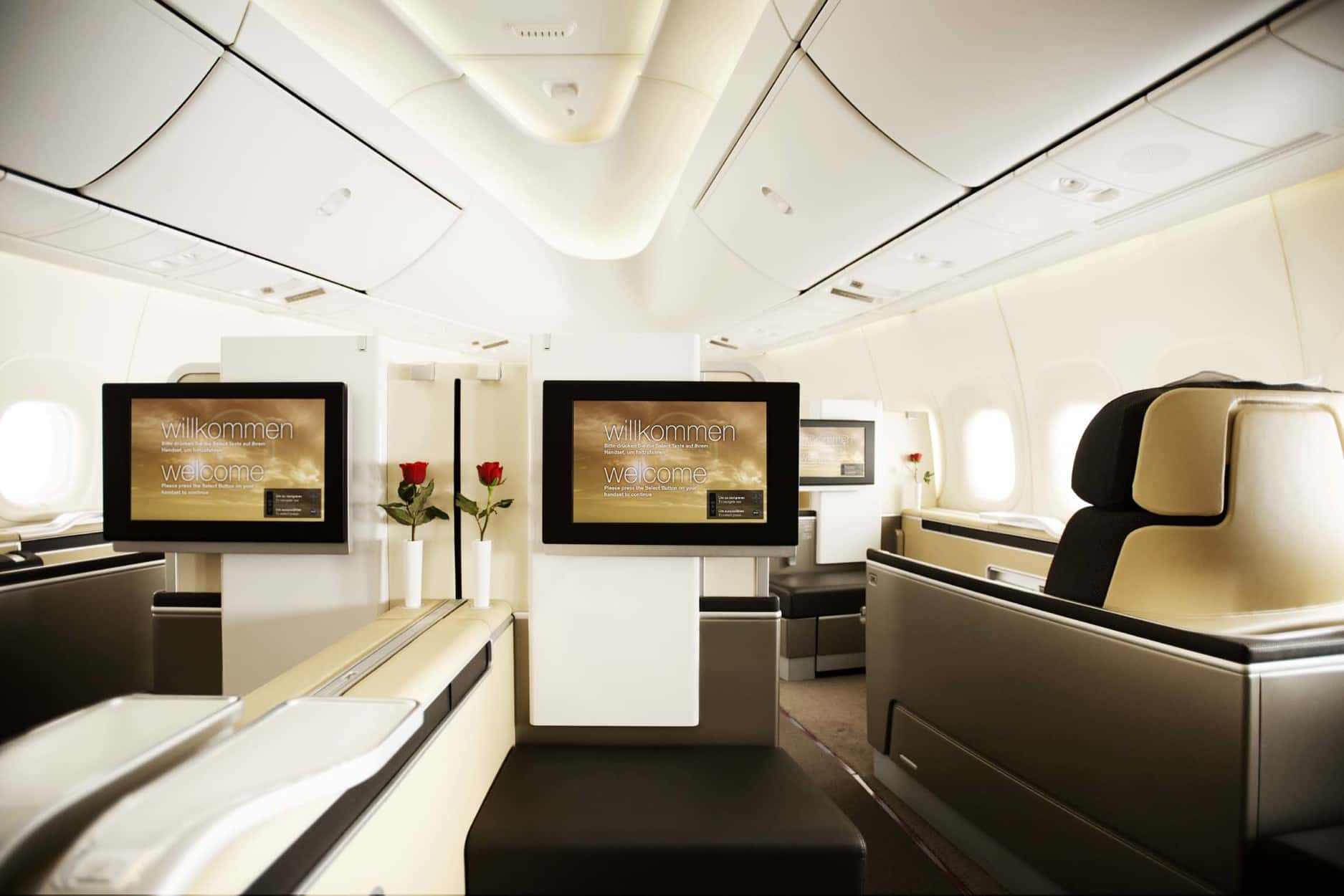 Top 10 First Class & Business Flights to Europe You Can Fly for Free with Points & Miles-Lufthansa-First-Class-Cabin_Inflight-entertainment