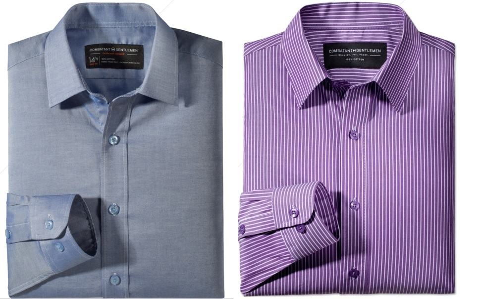 combatant gentleman - shirt essentials - oxford light blue - merger purple and white stripe