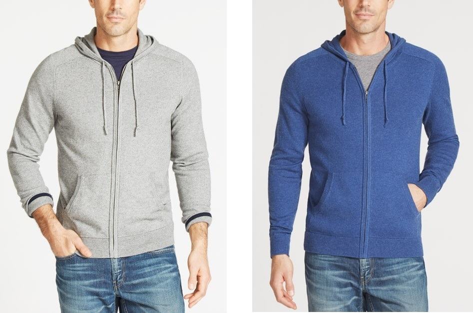 cotton and cashmere bonobos - grey and blue zip cotton cashmere hoodie