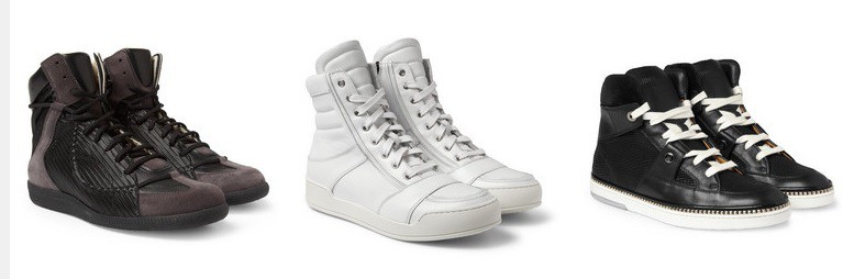 Low-key High-style Sneaker at Mr Porter - maison martin margiela leather sneakers  - balmain hight top sneakers - jimmy choo metal studded sneakers