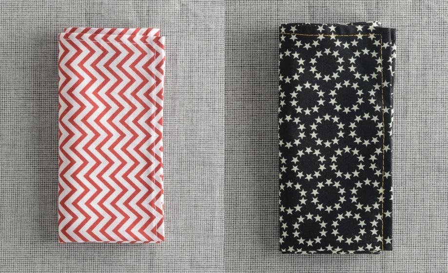 Pocket Square Treats at Hugh and Crye - red chevron - black and white star