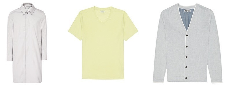 Shades of Summer by Reiss - curazon mac grey trench coat - dayton basic t-shirt yellow - birch lightweight cardigan