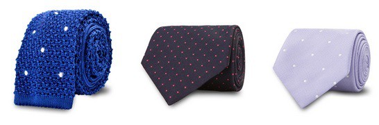 Unconventional Essentials from Ledbury - blue knit newton dot tie - red milburn dot tie - purple newton dot tie
