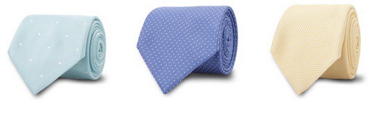 Unconventional Essentials from Ledbury - mint newton dot tie - blue walton micro dot tie - yellow grenadine tie