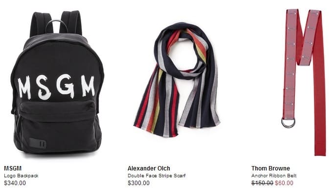 East Dane Accessories Make The Look - msgm backpack - alexander olch scarf - thom browne ribbon belt