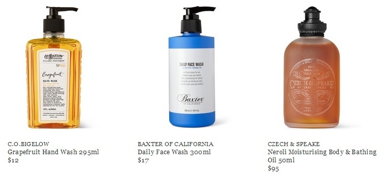 Grooming for The Orderly Gentleman by Mr Porter - c.o.bigelow hand wash - baxter of california daily face wash - czech & speake bathing oil