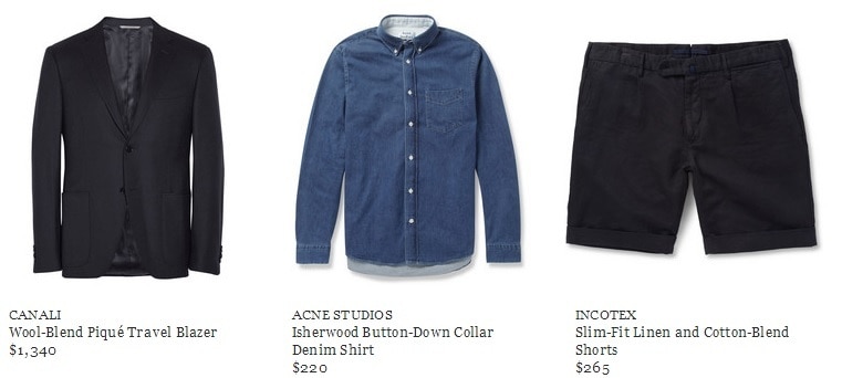 Mr Porter The Stylish Traveler - canali blazer - acne studios denim shirt - incotex shorts