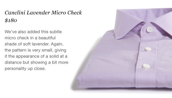 New Premium Fabrics from Canclini at Proper Cloth - canclini lavender micro check