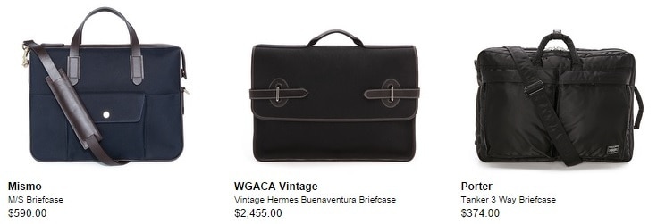 East Dane Man at The Office - mismo briefcase - wgaca vintage hermes briefcase - porter tanker 3 way briefcase