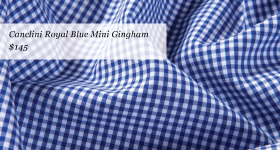 Luxurious Limited Edition Canclini Fabrics from Proper Cloth - royal blue mini gingham