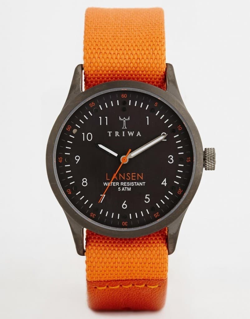 15 Best Watches for Men Under $500-Triwa Lansen Orange Canvas Strap Watch