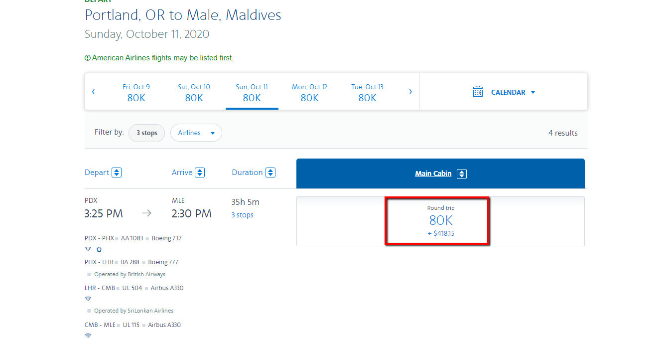 fly to the maldives for 47k points
